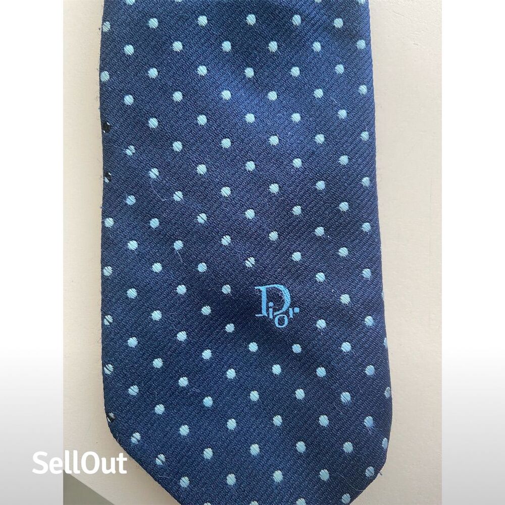 Vintage Christian Dior Men's Navy Blue Polka Dot Necktie - Picture 4 of 4